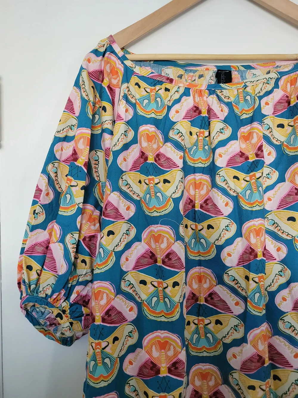 Blue Multicolor Printed Puff-Sleeve Dress - Picture 3 of 3